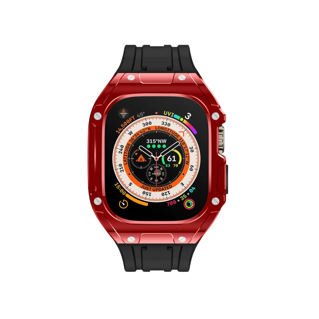 49MM Red Black Luxury Designer Rugged Case By Shopyholy Compatible For iWatch Ultra