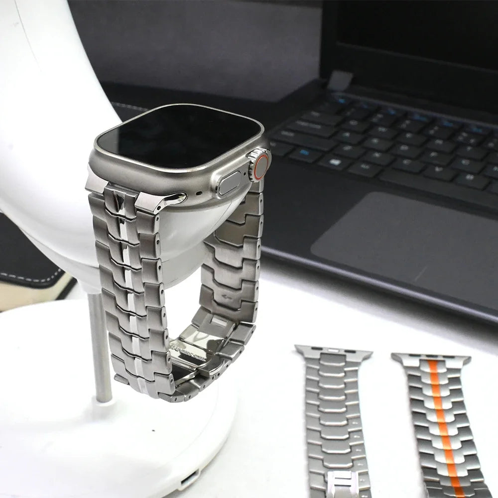 Silver Luxury Wingtip Titanium Metal Straps By Shopyholy Compatible For iWatch