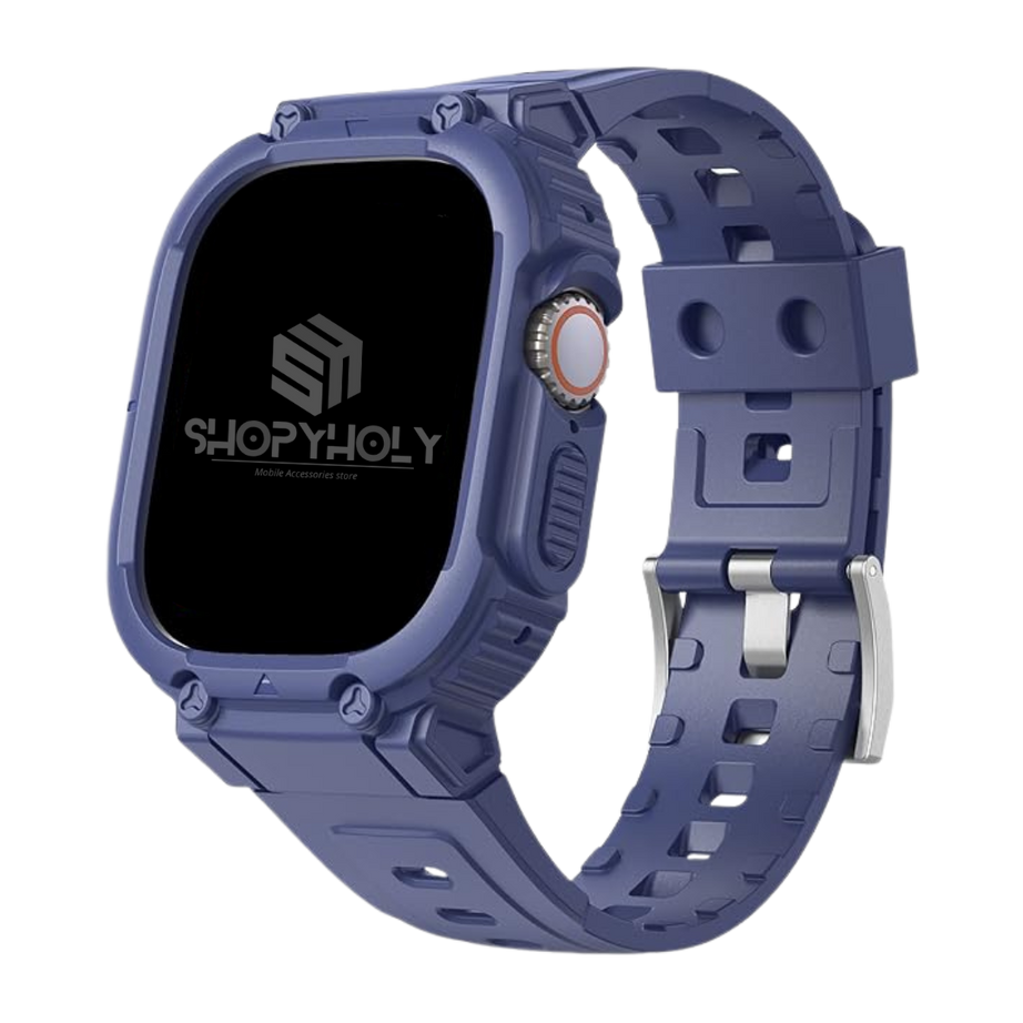 49MM Blue Sporty TPU Case Band By Shopyholy Compatible For Apple Watch Ultra