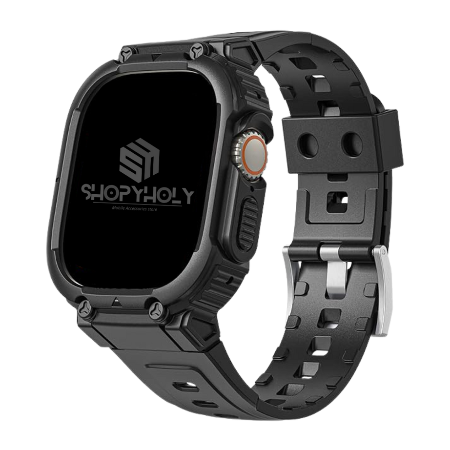 49MM Black Sporty TPU Case Band By Shopyholy Compatible For Apple Watch Ultra