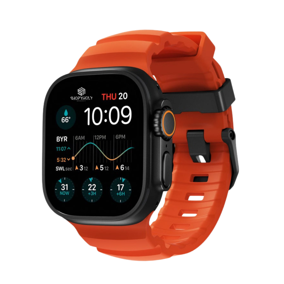 Orange B Premium Rugged Silicone With Metal Buckle By Shopyholy Compatible For Apple Watch