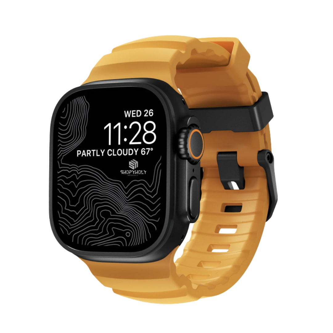 Yellow B Premium Rugged Silicone With Metal Buckle By Shopyholy Compatible For Apple Watch
