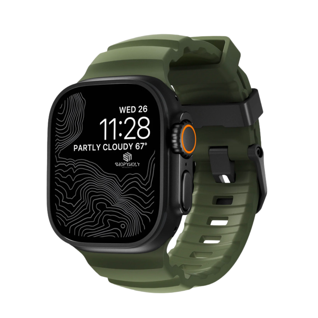 Green B Premium Rugged Silicone With Metal Buckle By Shopyholy Compatible For Apple Watch