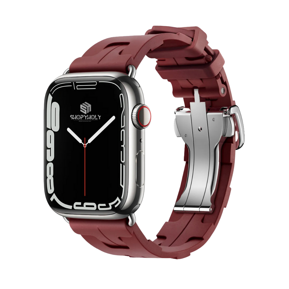 Official Red Premium Hermes Silicone Strap By Shopyholy Compatible For iWatch