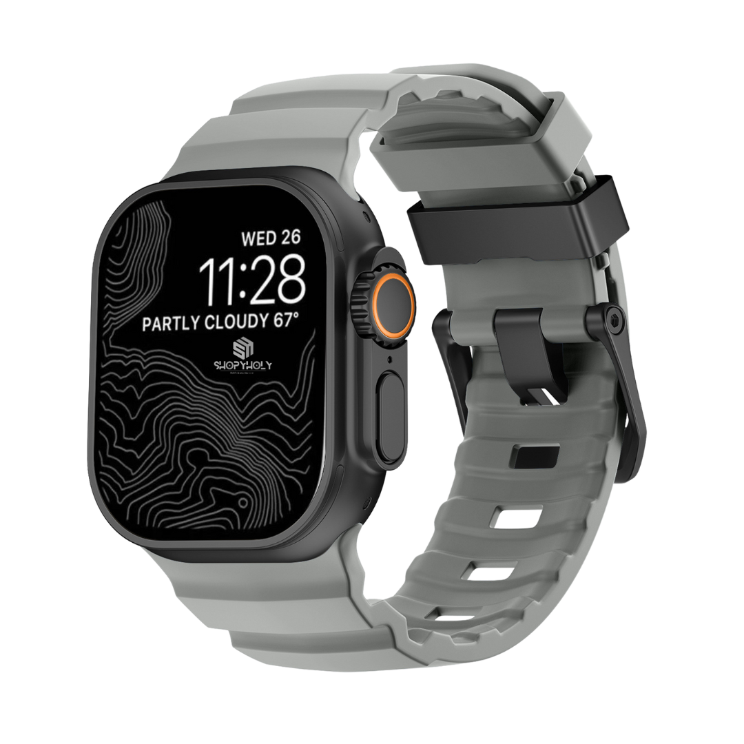 Grey B Premium Rugged Silicone With Metal Buckle By Shopyholy Compatible For Apple Watch