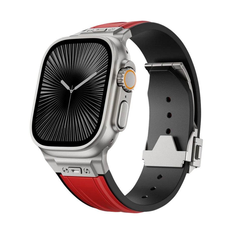 Red Luxury Mechanical Slicone Sports Band By Shopyholy Compatible For Apple Watch