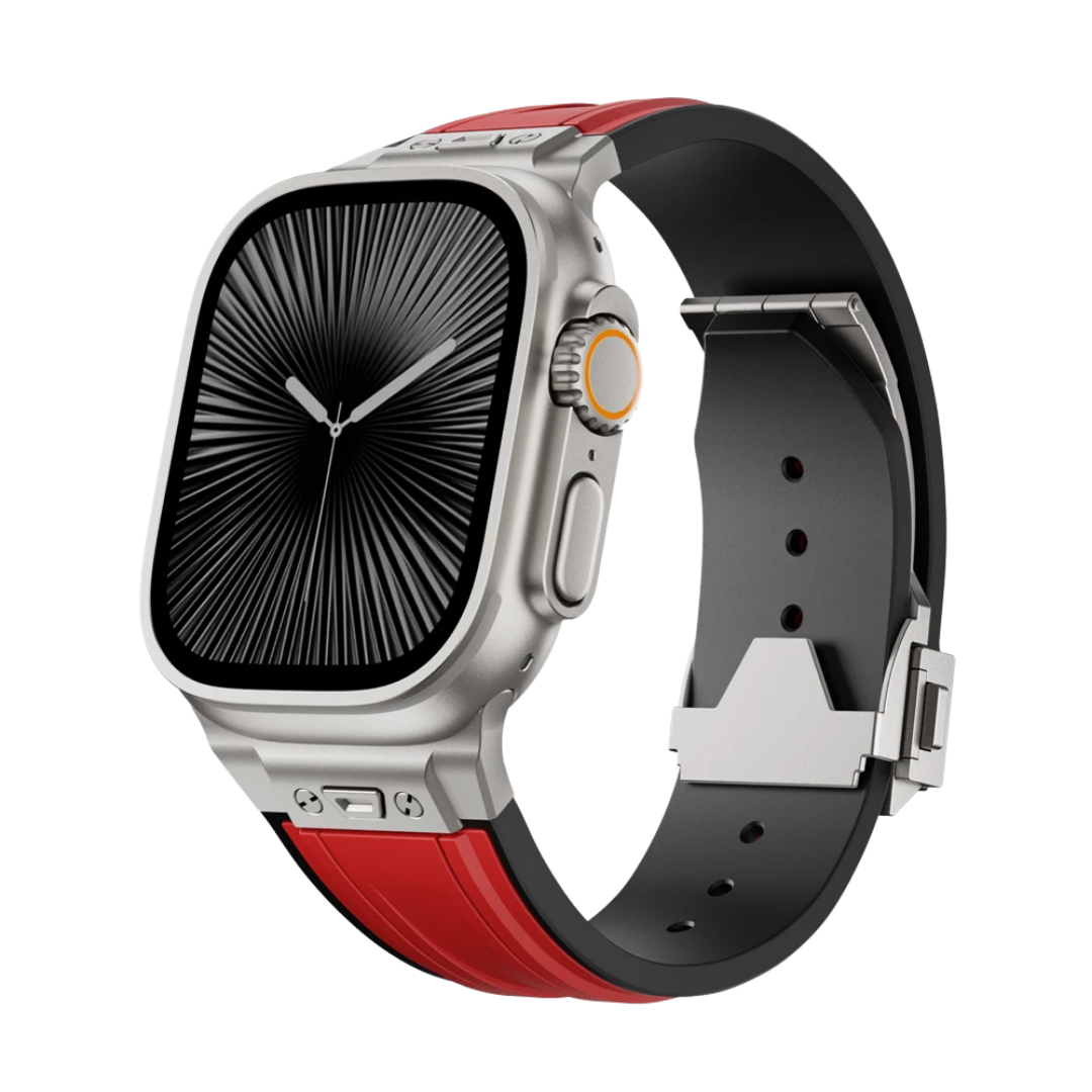 Red Luxury Mechanical Slicone Sports Band By Shopyholy Compatible For Apple Watch