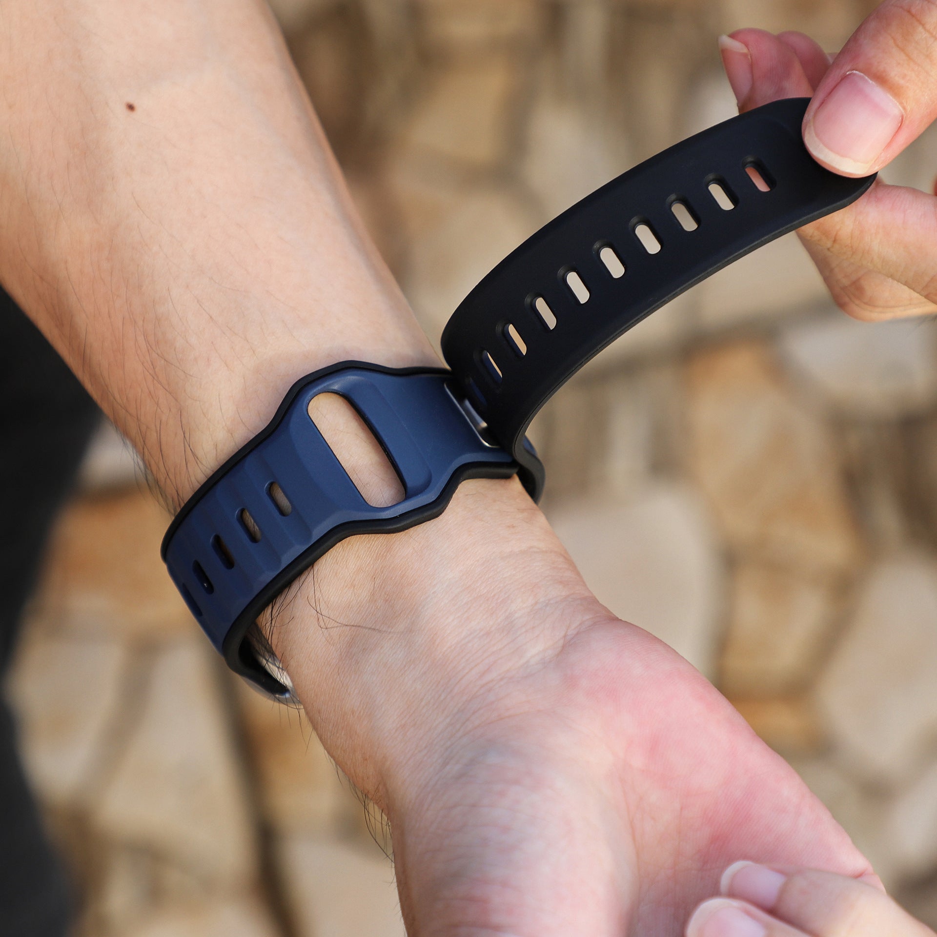Black Navy Blue Premium Aspro Silicone Sports Bands By Shopyholy Compatible For Apple Watch