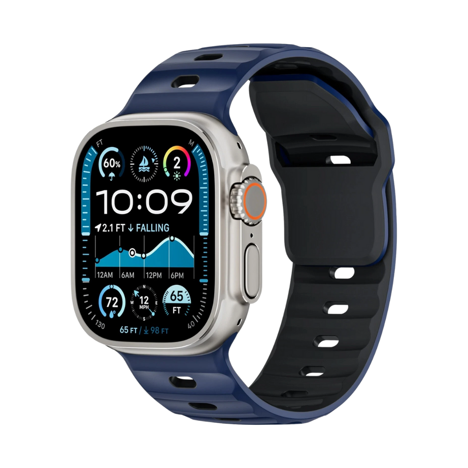 Navy Blue Black Premium Ultra Wide Rugged Silicone Band By Shopyholy Compatible For Apple Watch