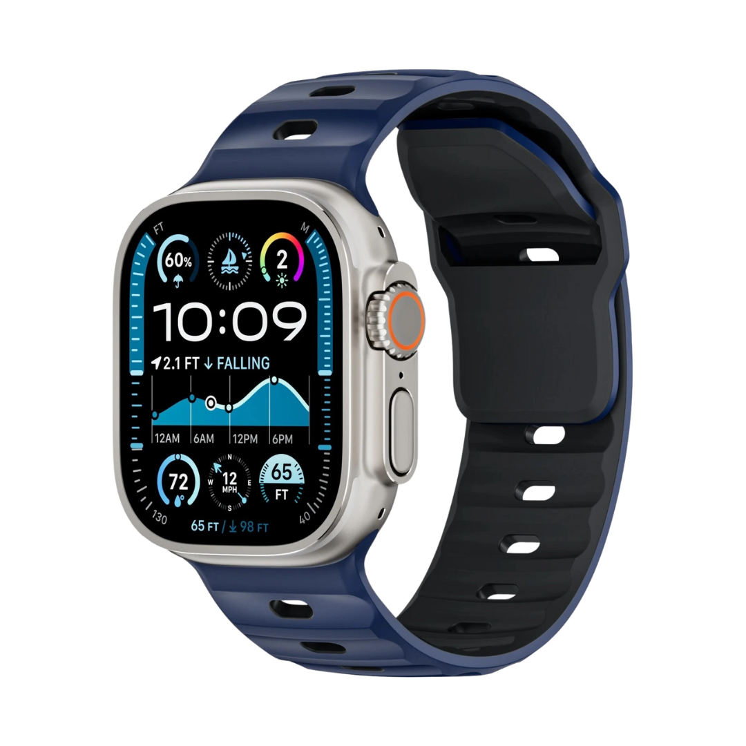 Navy Blue Black Premium Ultra Wide Rugged Silicone Band By Shopyholy Compatible For Apple Watch