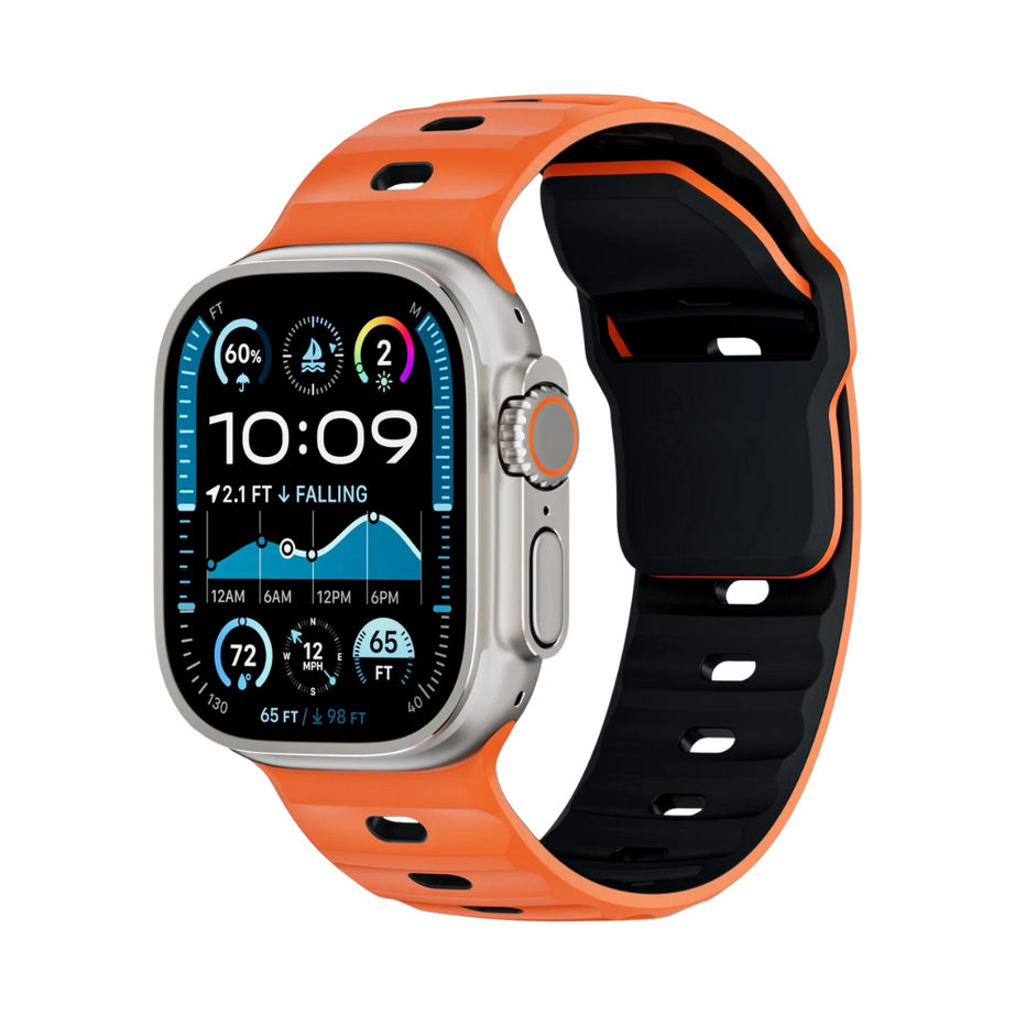Orange Black Premium Ultra Wide Rugged Silicone Band By Shopyholy Compatible For Apple Watch