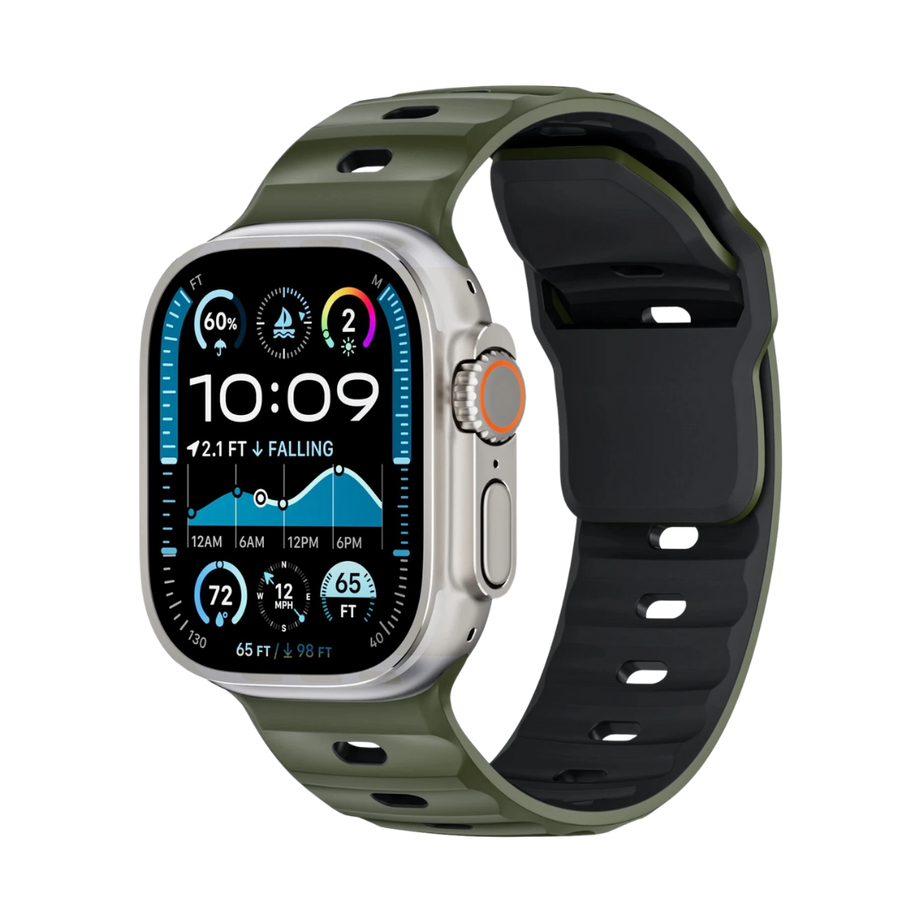 Army Green Black Premium Ultra Wide Rugged Silicone Band By Shopyholy Compatible For Apple Watch