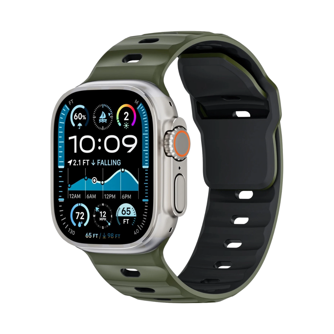 Army Green Black Premium Ultra Wide Rugged Silicone Band By Shopyholy Compatible For Apple Watch