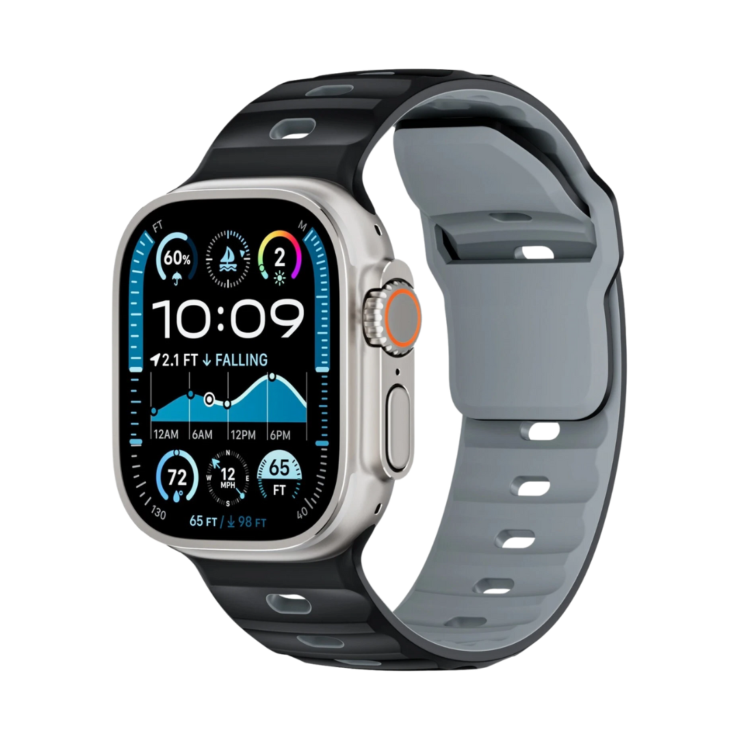 Black Grey Premium Ultra Wide Rugged Silicone Band By Shopyholy Compatible For Apple Watch