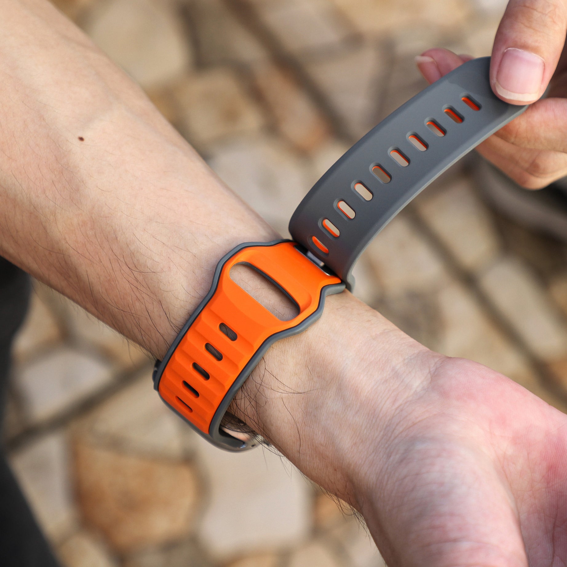Grey Orange Premium Aspro Silicone Sports Bands By Shopyholy Compatible For Apple Watch