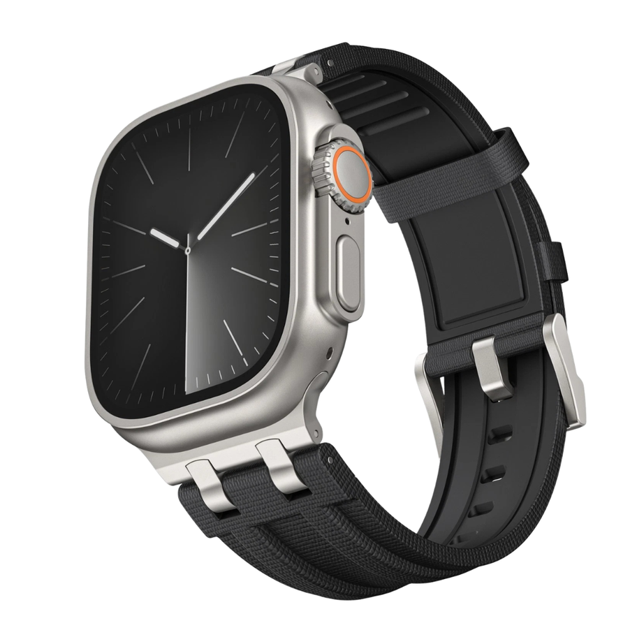 Black Luxury AP FKM Rubber Woven Bands By Shopyholy Compatible For Apple Watch