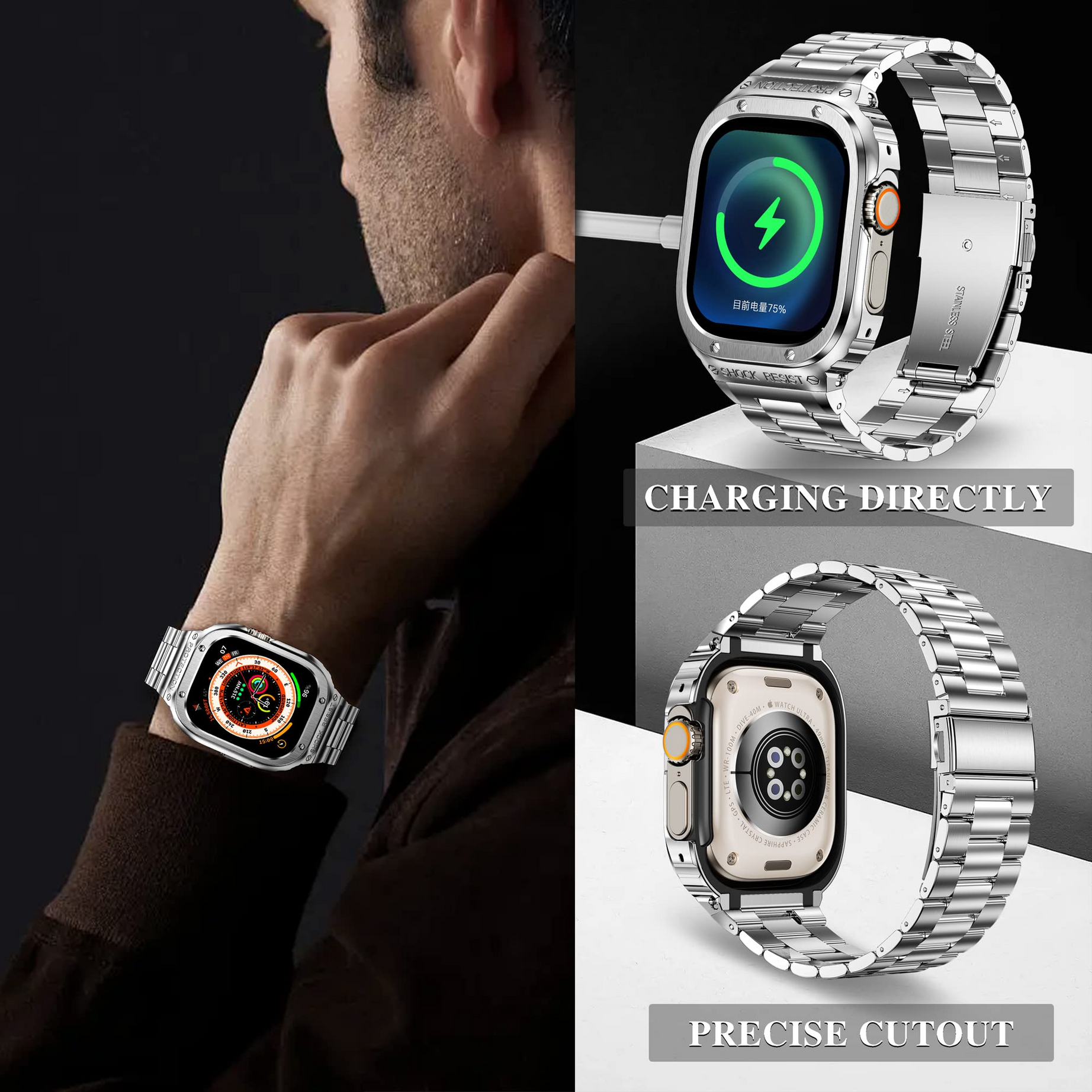 49MM Black Luxury Richard Armor Metal Kit By Shopyholy Compatible For iWatch Ultra