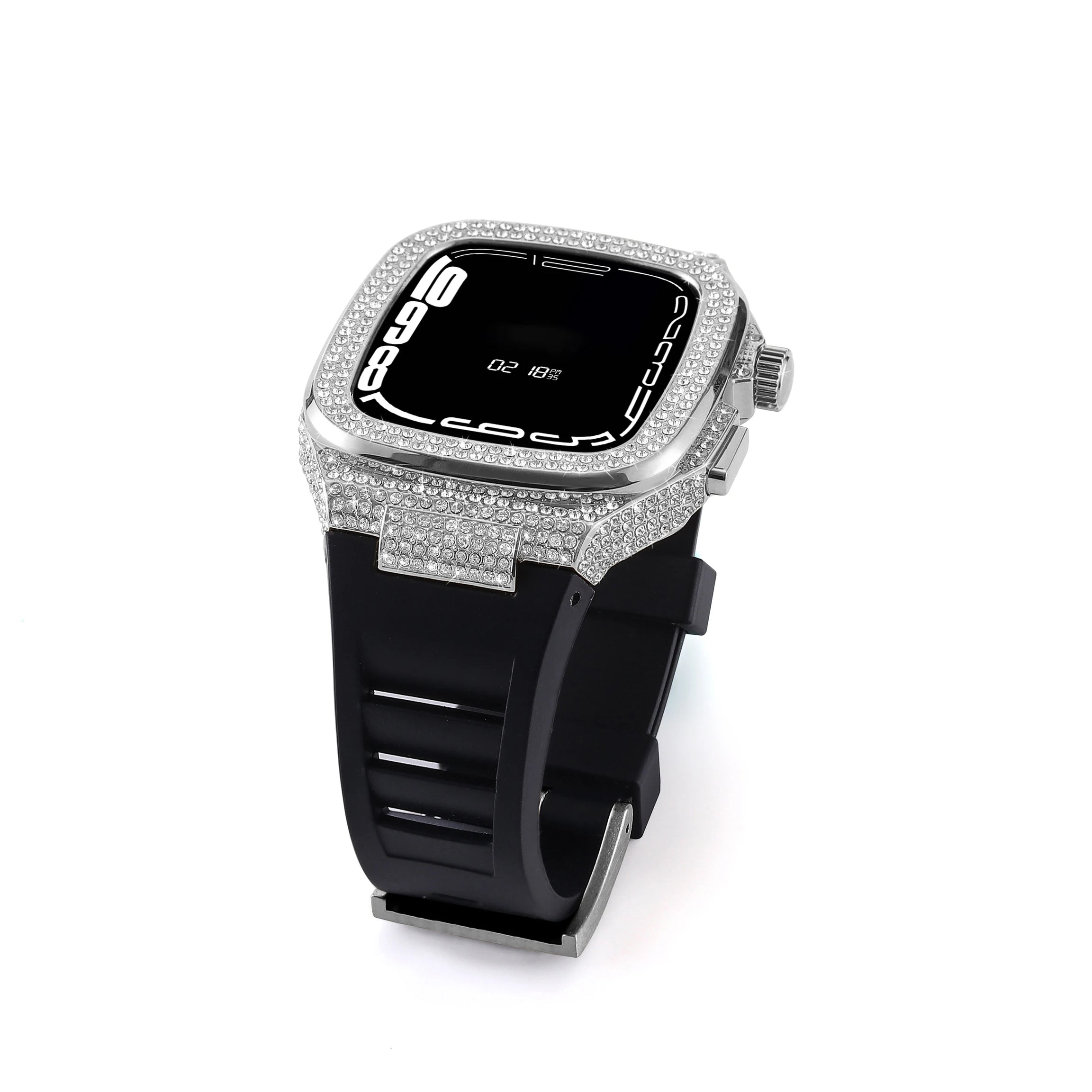 SIilver Diamond Luxury Metal Case with Silicone Correa Straps For iWatch