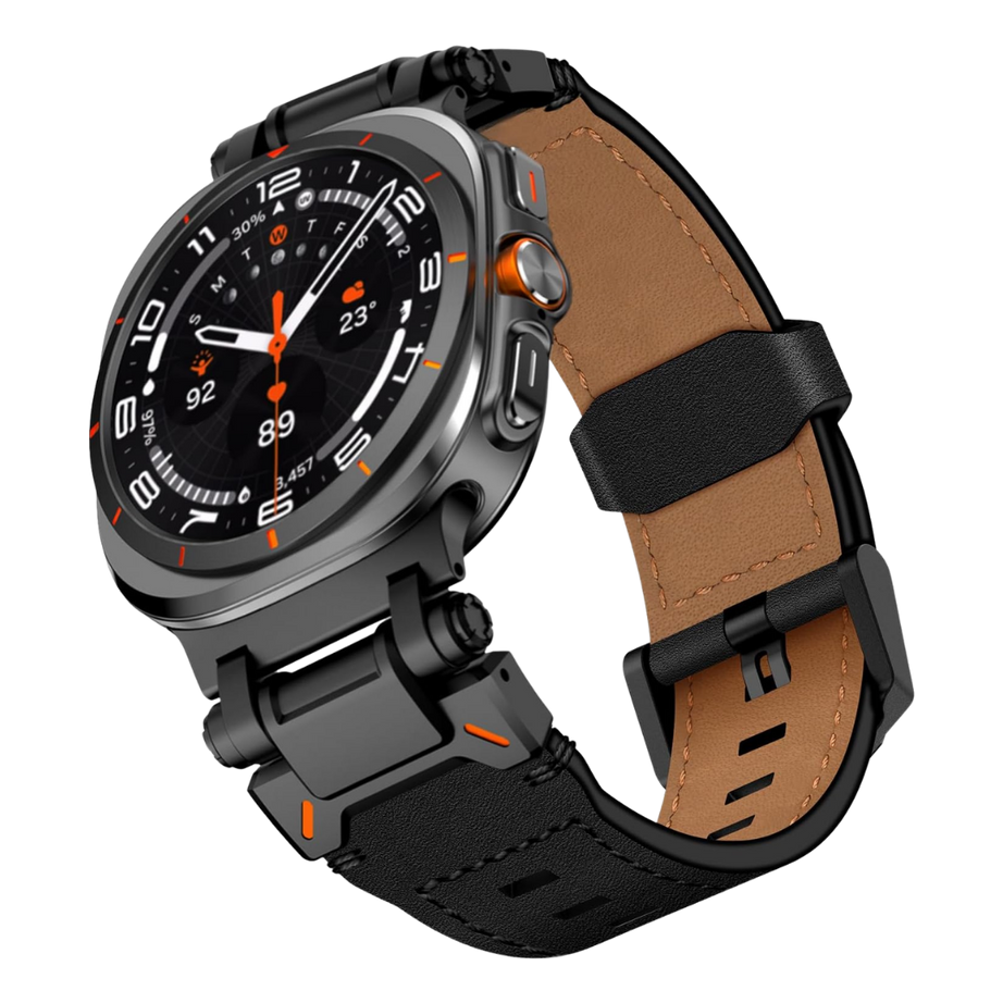 Full Black Rugged Genuine Leather Band for Samsung Galaxy Watch Ultra 2/Ultra 1 – 47mm