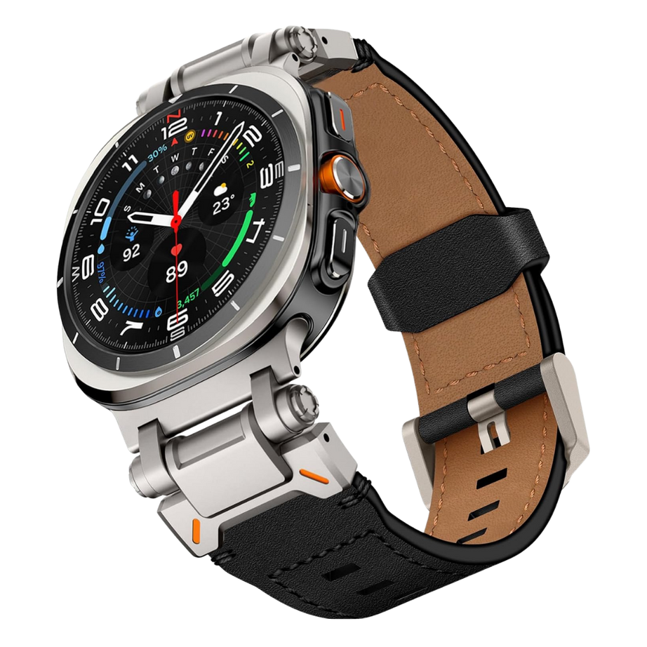 Black Rugged Genuine Leather Band for Samsung Galaxy Watch Ultra 2/Ultra 1 – 47mm