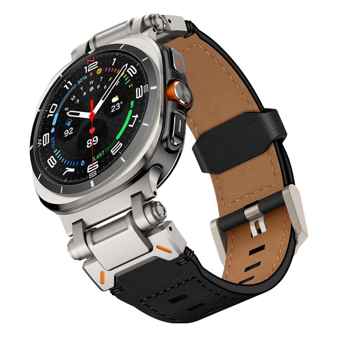 Black Rugged Genuine Leather Band for Samsung Galaxy Watch Ultra 2/Ultra 1 – 47mm