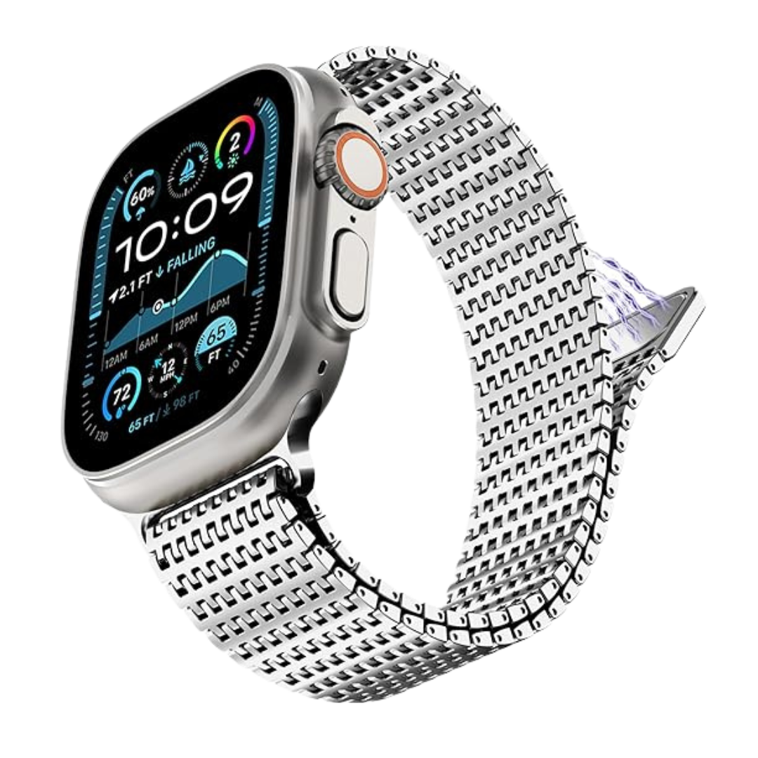 Silver Luxury Magnetic Milanese Loop By Shopyholy Compatible For Apple Watch