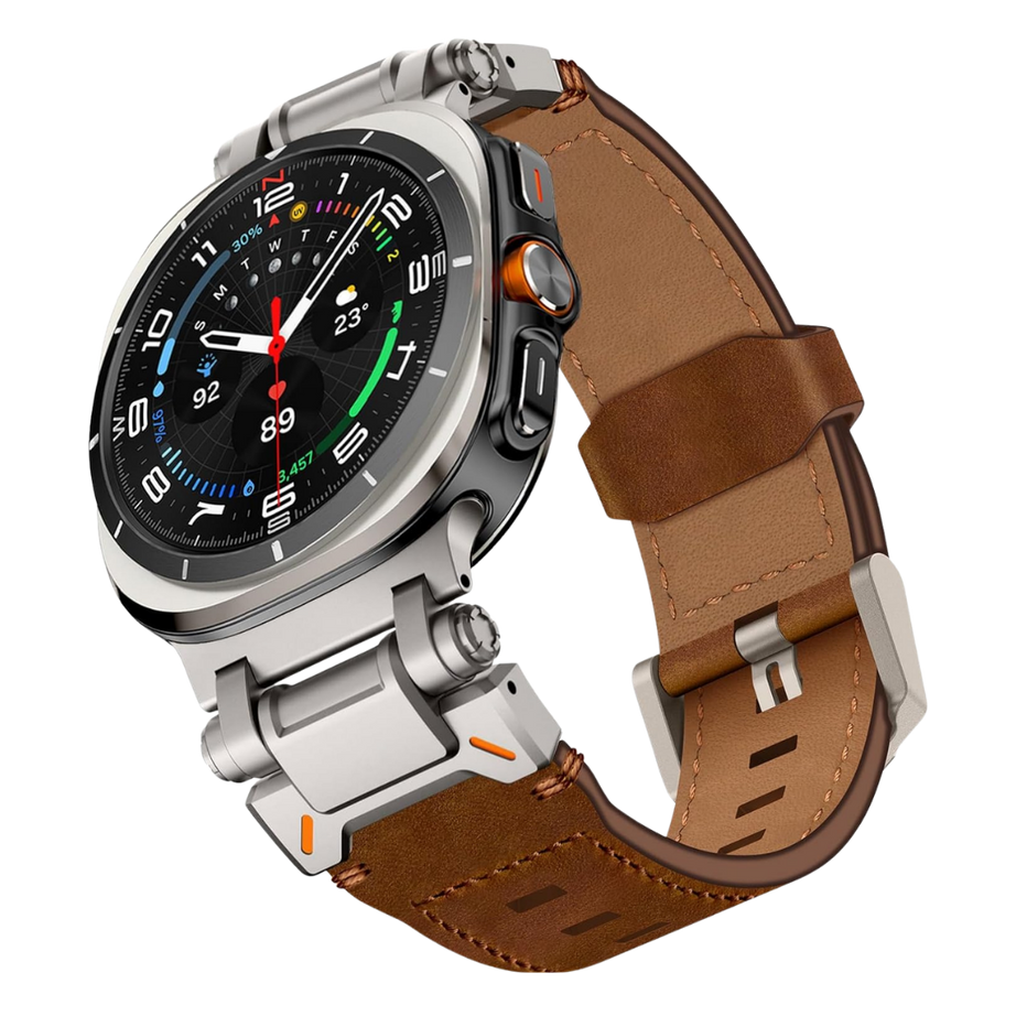 Brown Rugged Genuine Leather Band for Samsung Galaxy Watch Ultra 2/Ultra 1 – 47mm