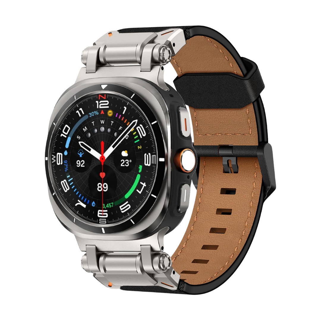 Black Rugged Genuine Leather Band for Samsung Galaxy Watch Ultra 2/Ultra 1 – 47mm