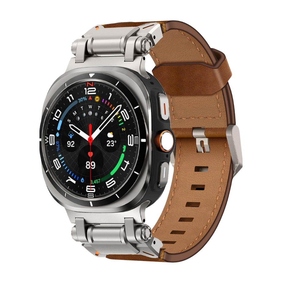 Brown Rugged Genuine Leather Band for Samsung Galaxy Watch Ultra 2/Ultra 1 – 47mm