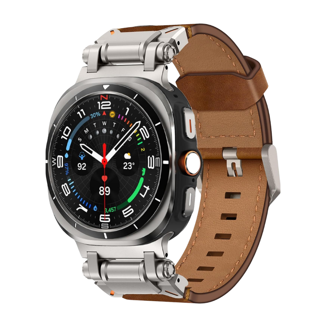 Brown Rugged Genuine Leather Band for Samsung Galaxy Watch Ultra 2/Ultra 1 – 47mm