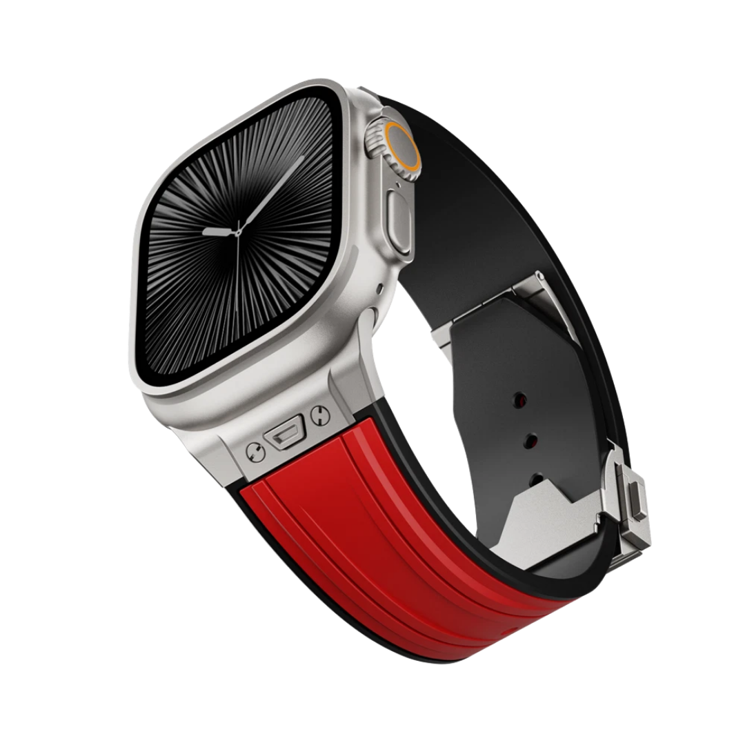 Red Luxury Mechanical Slicone Sports Band By Shopyholy Compatible For Apple Watch