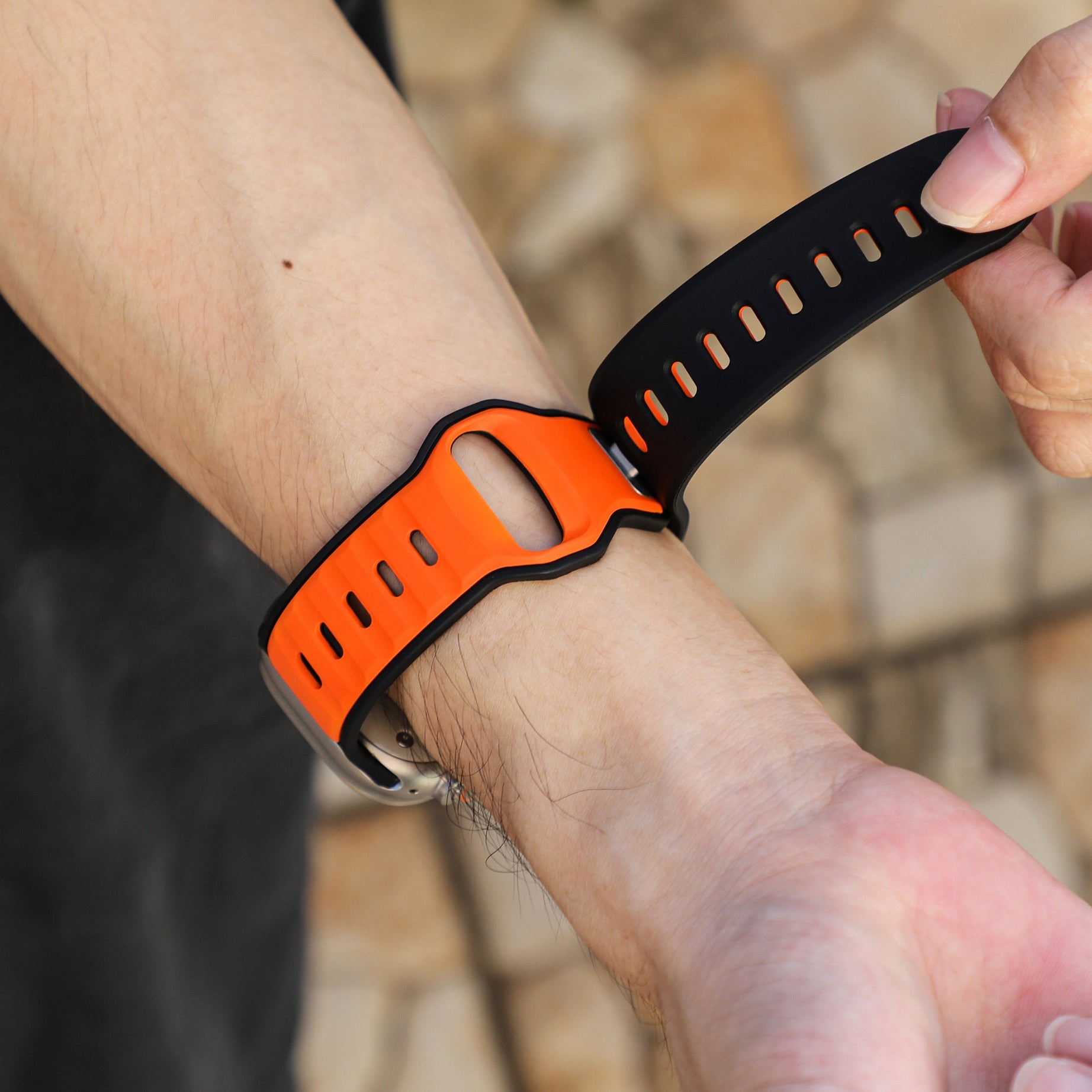 Black Orange Premium Aspro Silicone Sports Bands By Shopyholy Compatible For Apple Watch