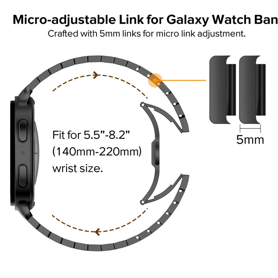 Black Luxury Stainless Steel Link Band for Samsung Galaxy Watch 8/9 – 44mm
