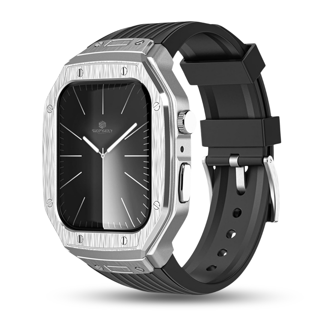Silver Black Luxury Modification Metal Case By Shopyholy Compatible For Apple Watch