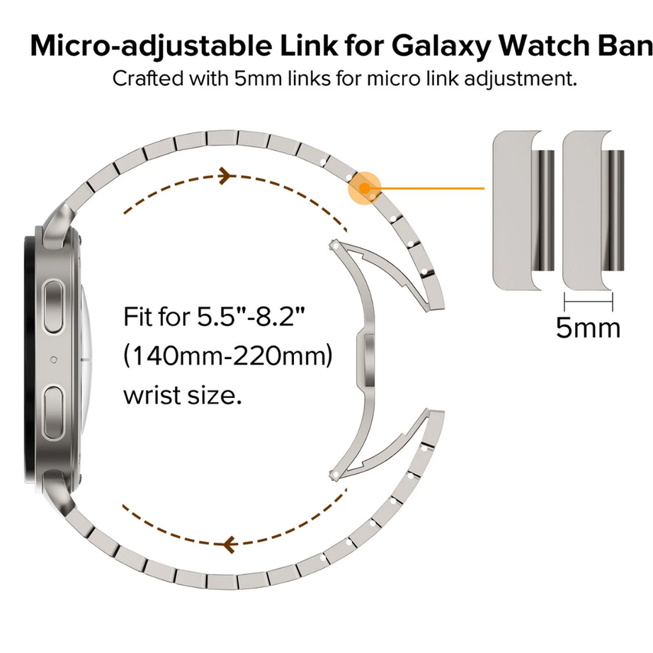 Titanium Luxury Stainless Steel Link Band for Samsung Galaxy Watch 8/9 – 44mm
