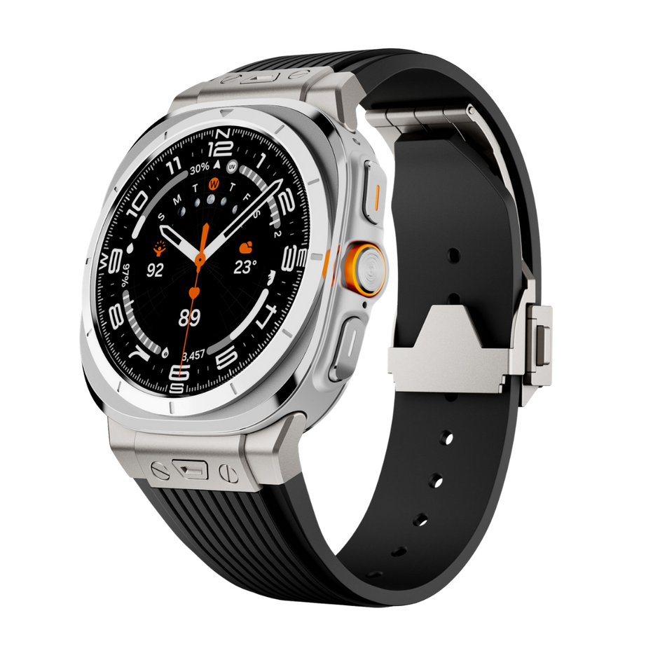 Black Luxury Galaxy Watch Ultra 47mm Silicone Band with Folding Clasp