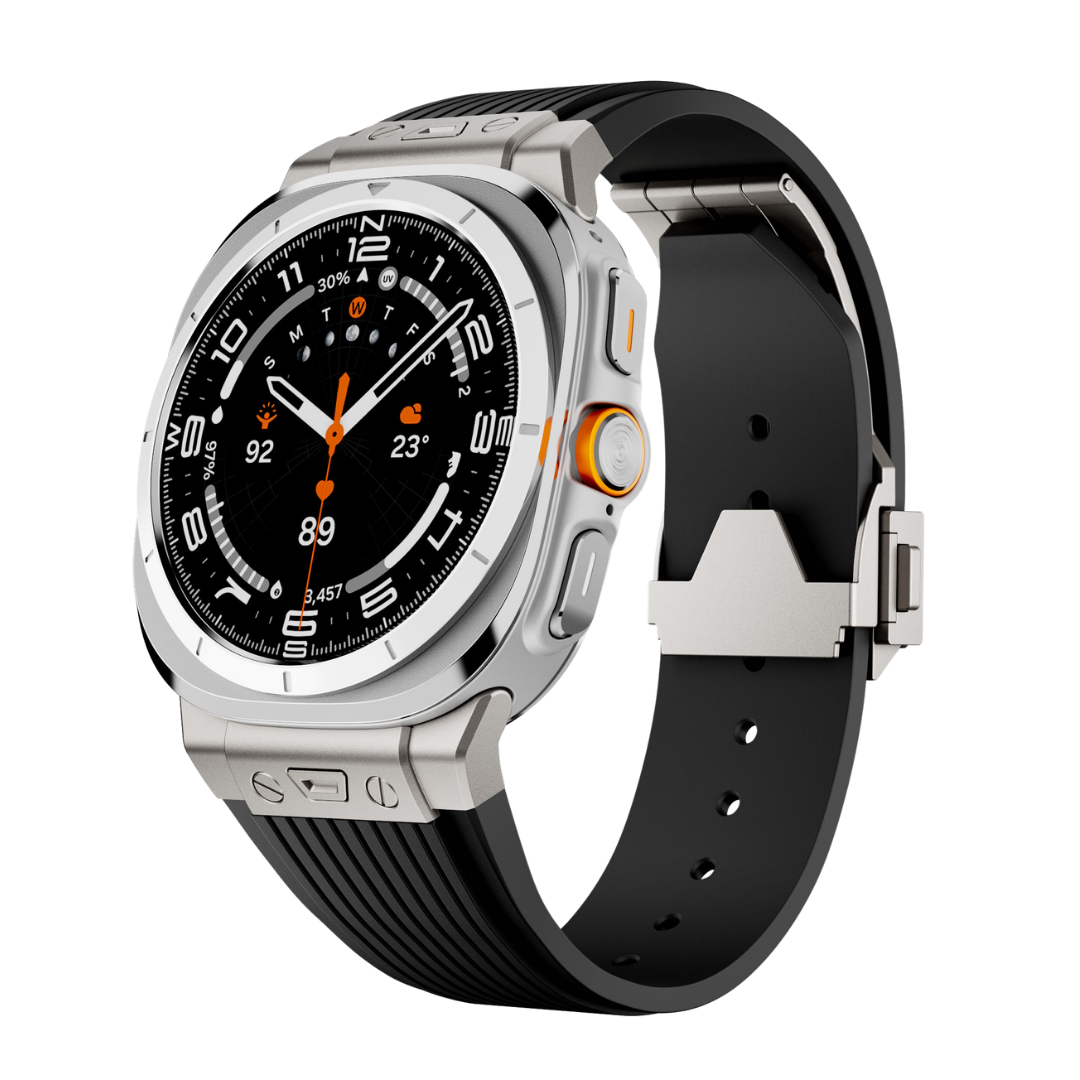 Black Luxury Galaxy Watch Ultra 47mm Silicone Band with Folding Clasp