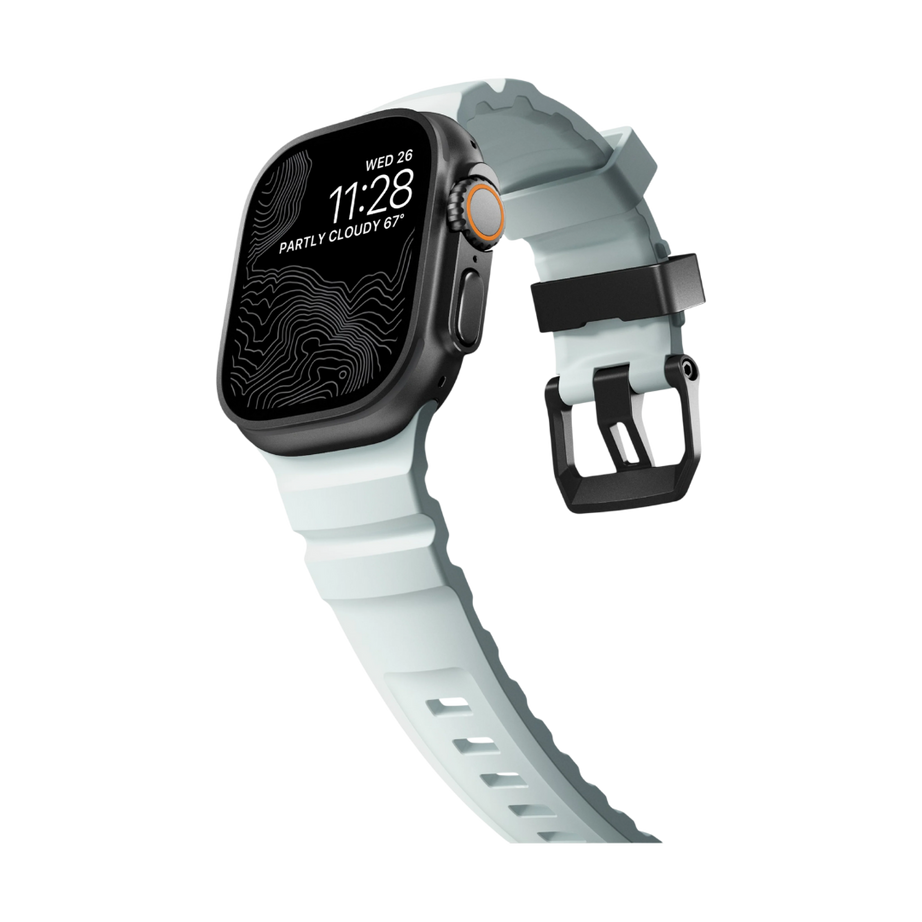 Glowing White Premium Rugged Silicone With Metal Buckle By Shopyholy Compatible For Apple Watch