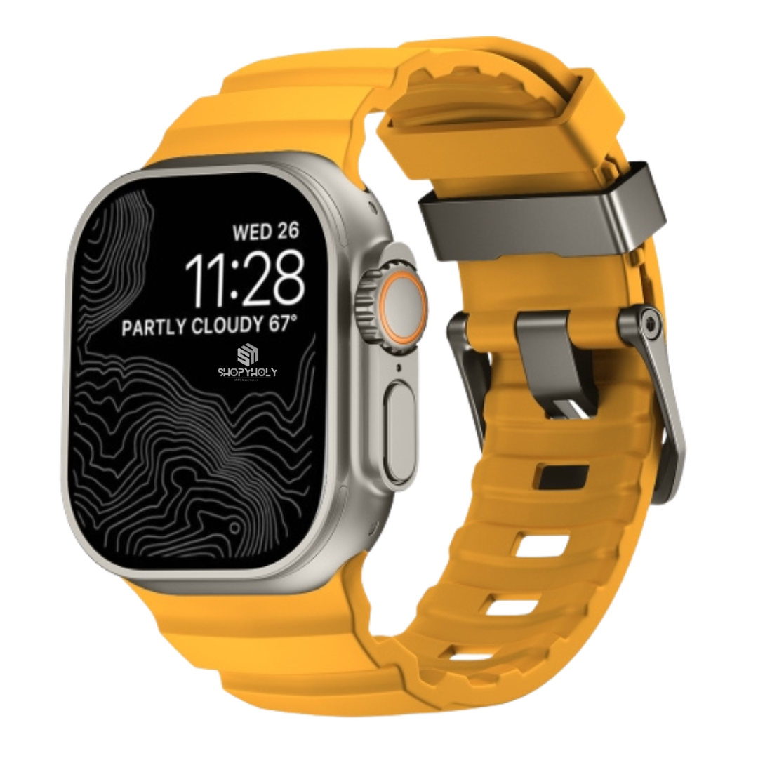 Yellow T Premium Rugged Silicone With Metal Buckle By Shopyholy Compatible For Apple Watch