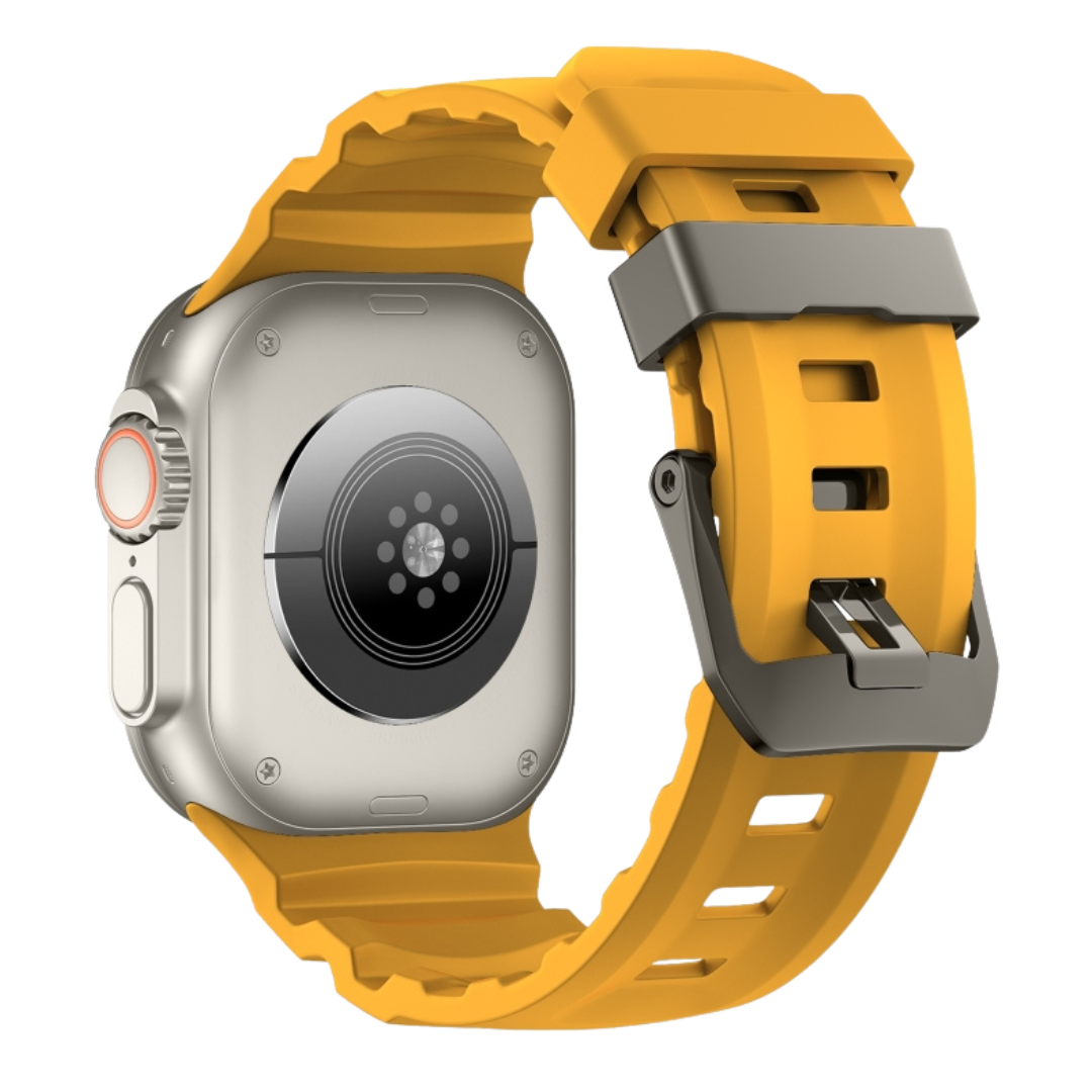 Yellow T Premium Rugged Silicone With Metal Buckle By Shopyholy Compatible For Apple Watch