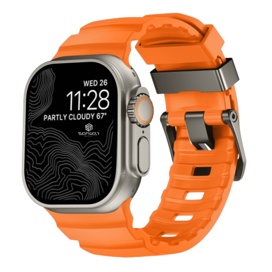 Orange T Premium Rugged Silicone With Metal Buckle By Shopyholy Compatible For Apple Watch