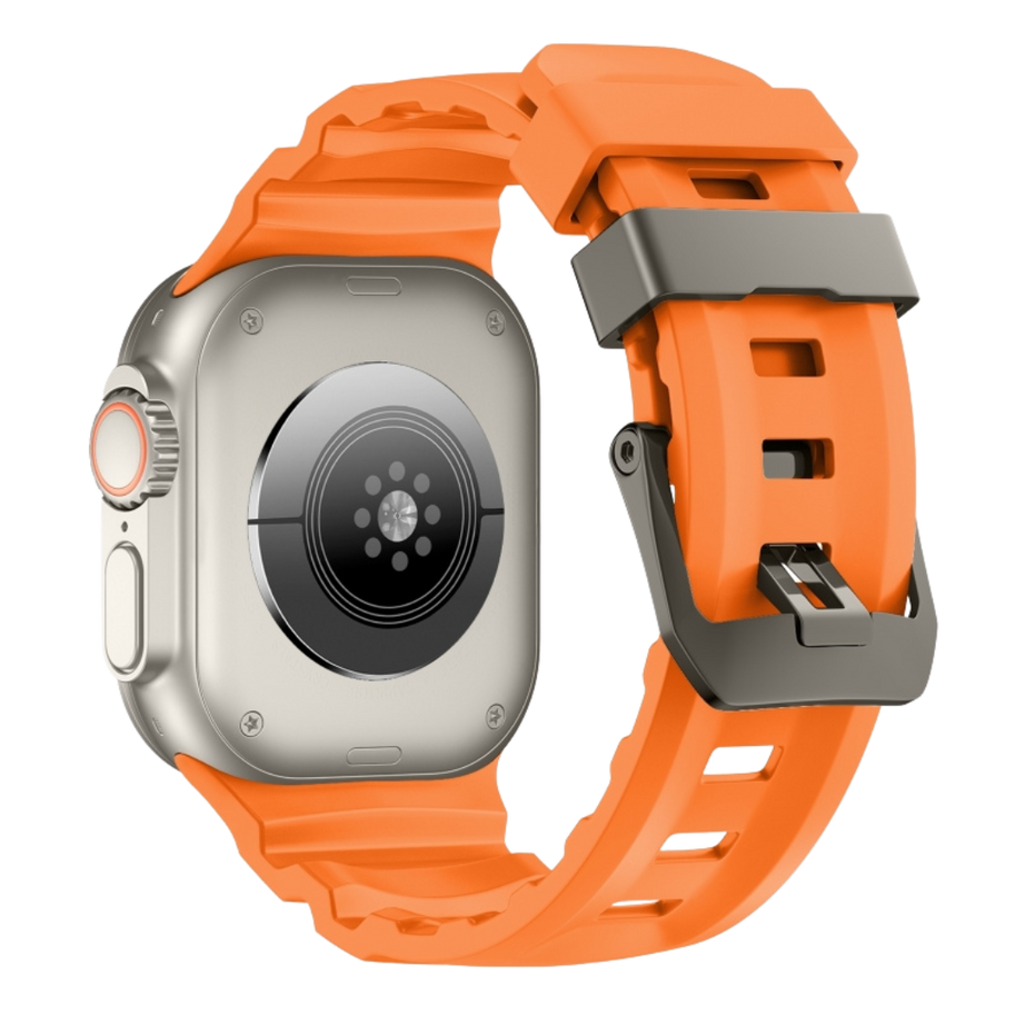 Orange T Premium Rugged Silicone With Metal Buckle By Shopyholy Compatible For Apple Watch