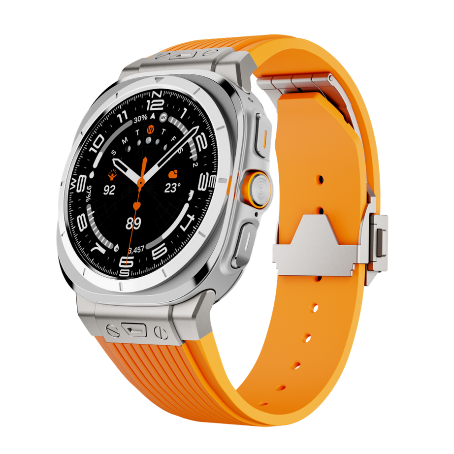 Orange Luxury Galaxy Watch Ultra 47mm Silicone Band with Folding Clasp