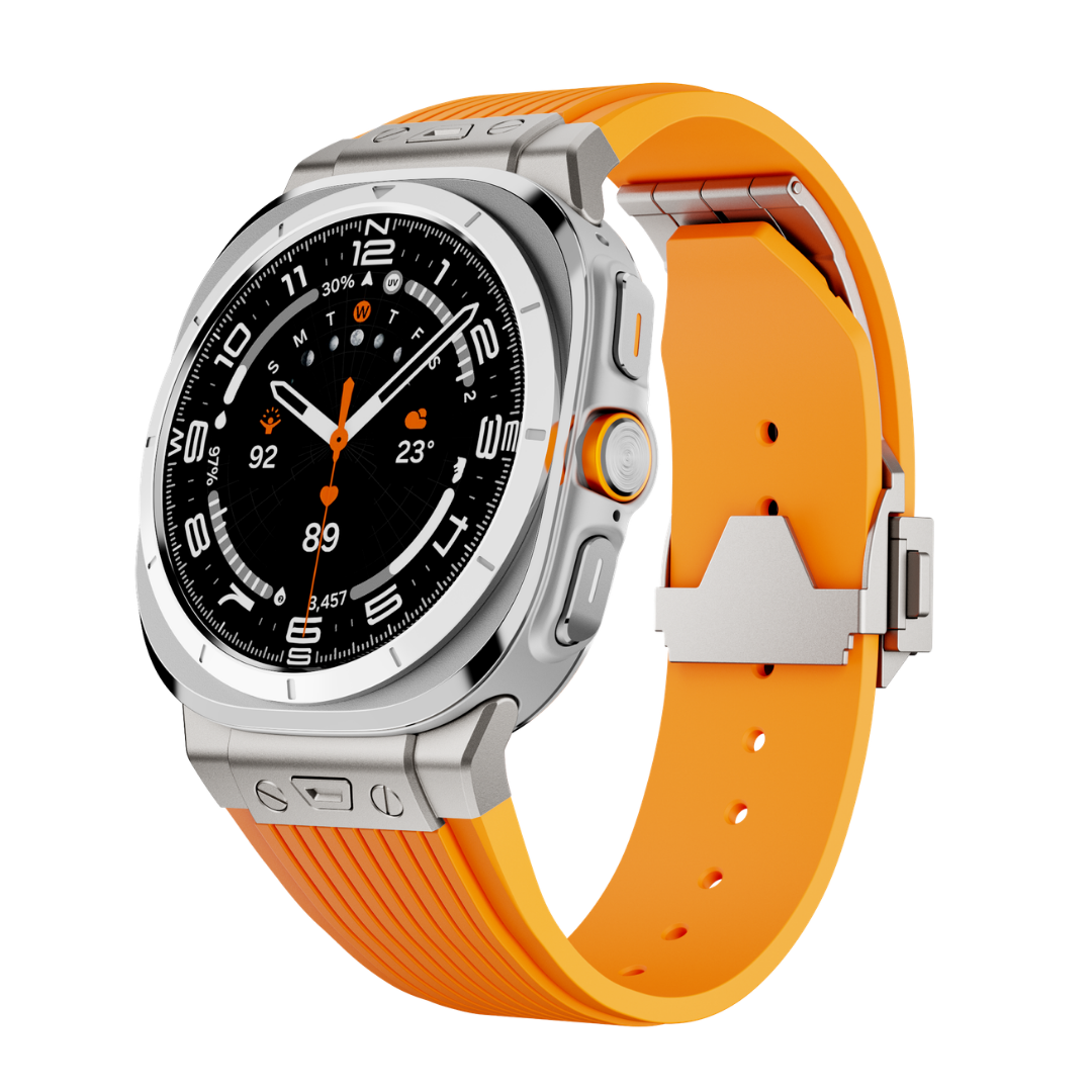 Orange Luxury Galaxy Watch Ultra 47mm Silicone Band with Folding Clasp