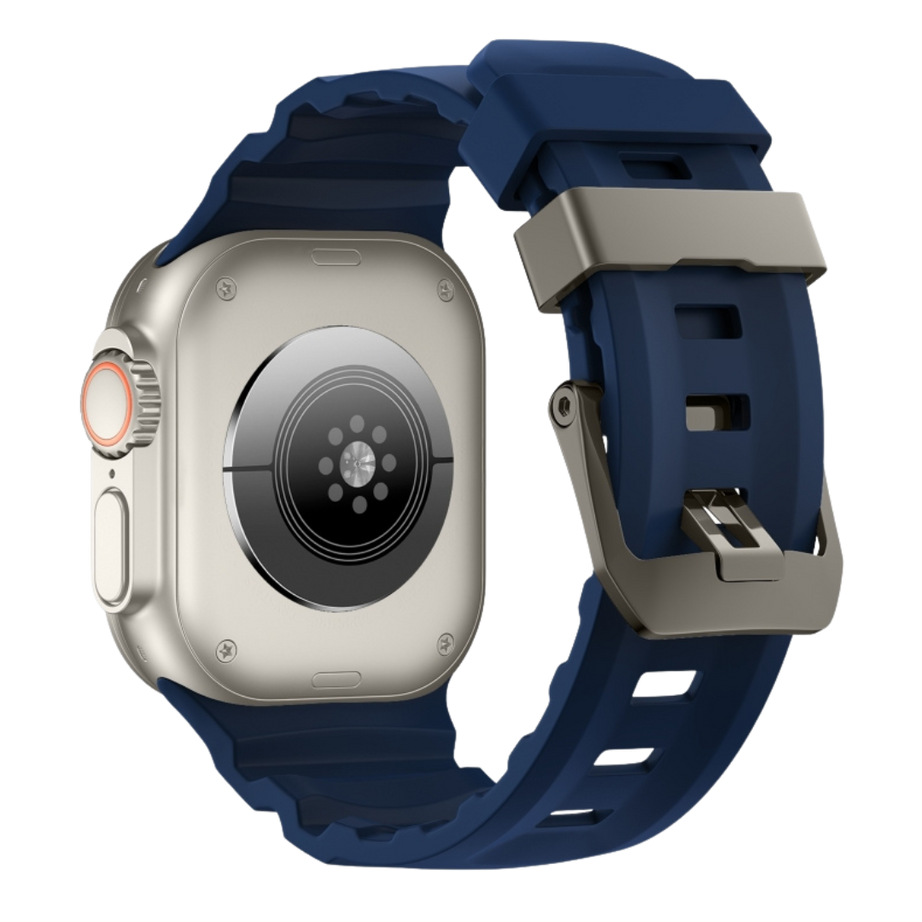 Navy Blue T Premium Rugged Silicone With Metal Buckle By Shopyholy Compatible For Apple Watch
