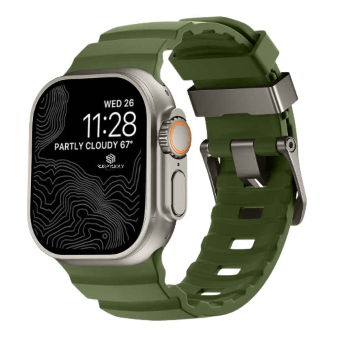 Green T Premium Rugged Silicone With Metal Buckle By Shopyholy Compatible For Apple Watch