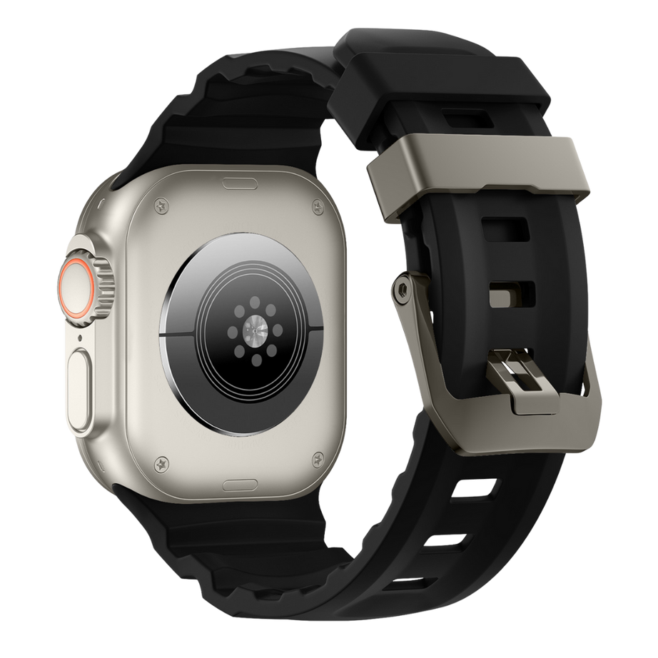 Black T Premium Rugged Silicone With Metal Buckle By Shopyholy Compatible For Apple Watch