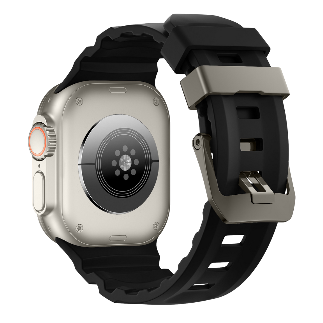 Black T Premium Rugged Silicone With Metal Buckle By Shopyholy Compatible For Apple Watch