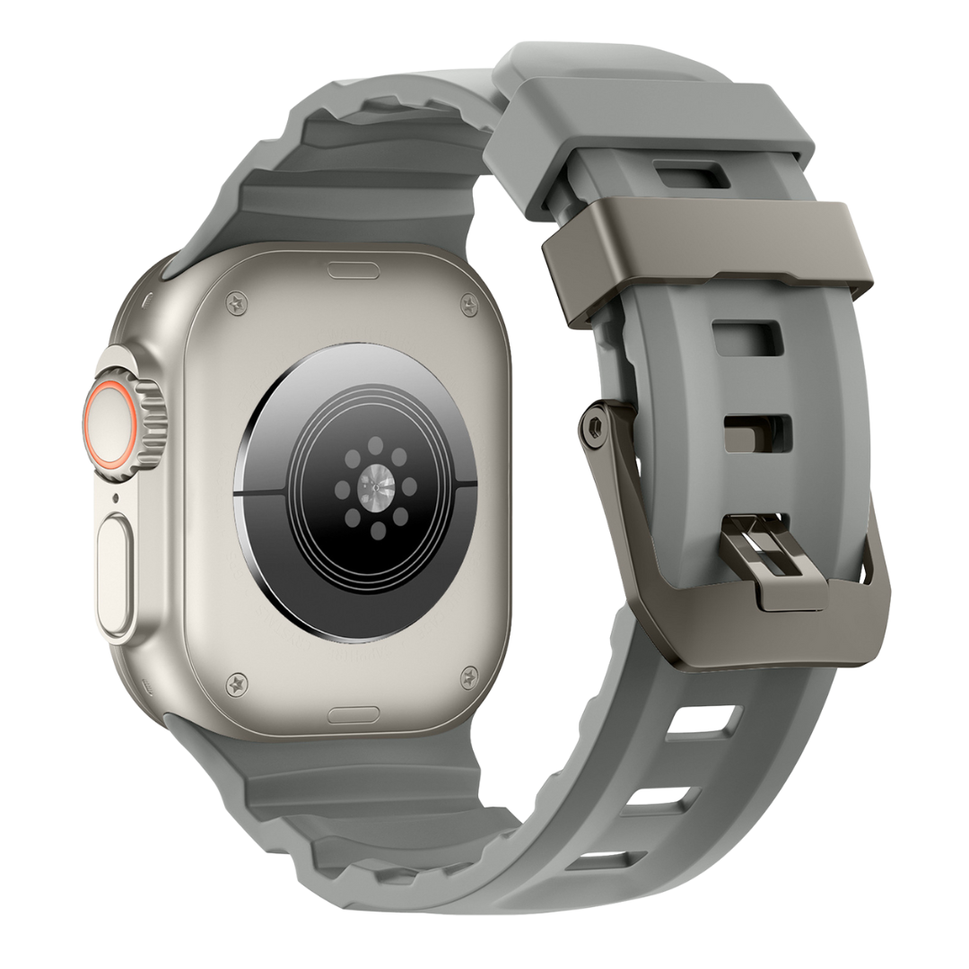 Grey T Premium Rugged Silicone With Metal Buckle By Shopyholy Compatible For Apple Watch