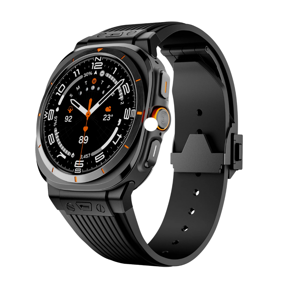 Full Black Luxury Galaxy Watch Ultra 47mm Silicone Band with Folding Clasp